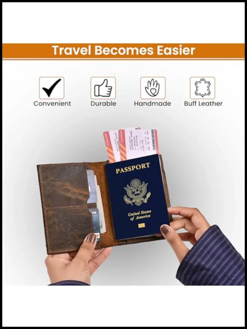 Genuine Full-Grain Leather Passport Holder Travel Wallet with Card Slots